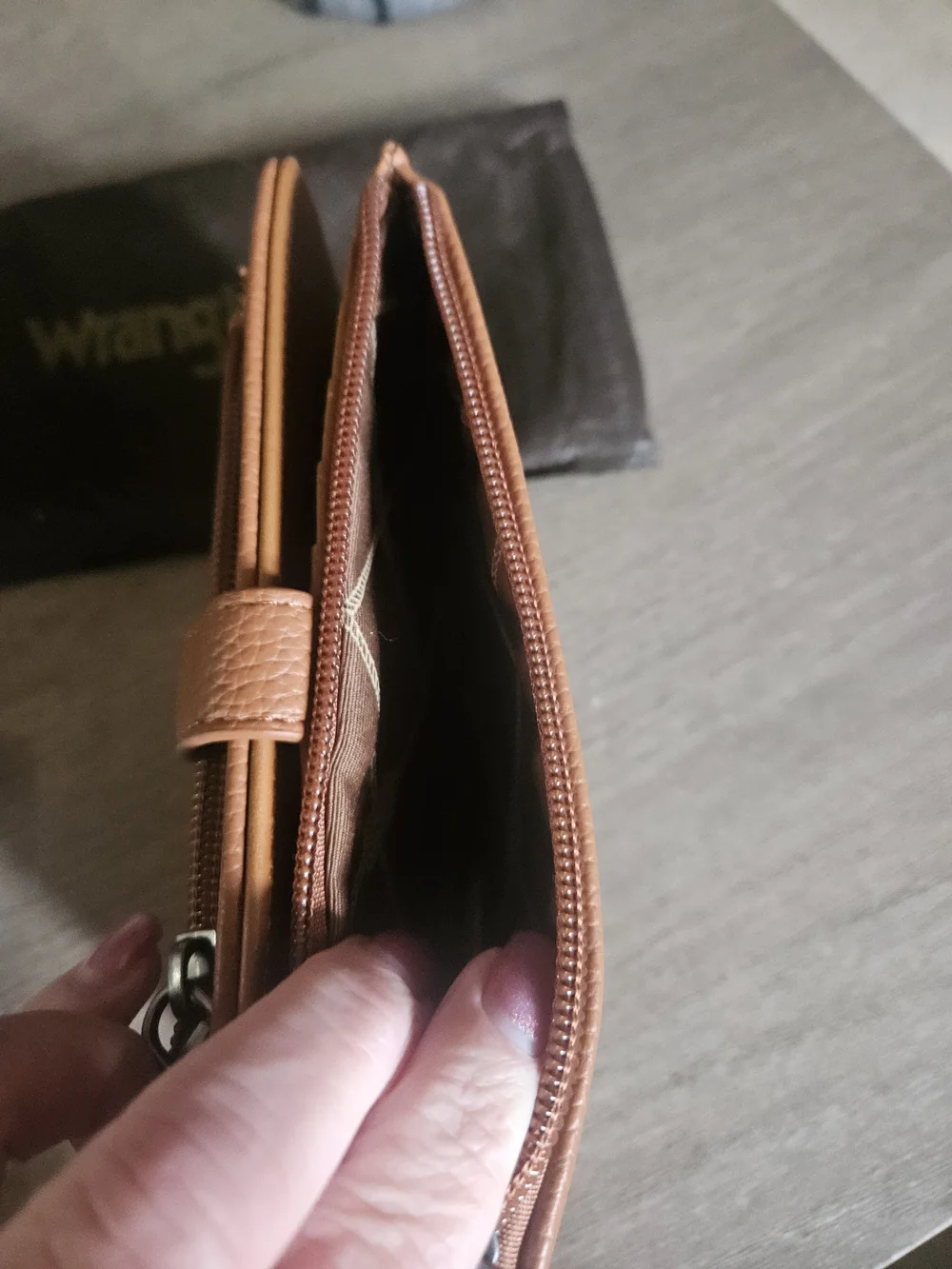 Wrangler Brown Faux Leather Wallet with Leopard Removeable Coin Pouch NWT